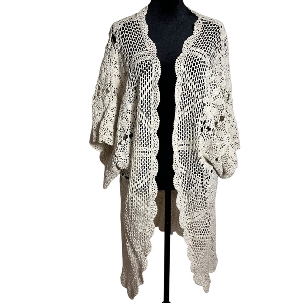 Topshop Cream Crochet Openwork Kimono Boho Cardigan (Size 4 / UK 8)